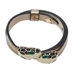Bvlgari Serpenti Forever Metallic Gold Double Coiled Leather Gold Tone Bracelet