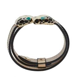 Bvlgari Serpenti Forever Metallic Gold Double Coiled Leather Gold Tone Bracelet