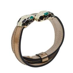 Bvlgari Serpenti Forever Metallic Gold Double Coiled Leather Gold Tone Bracelet