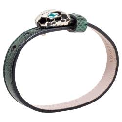 Pre Owned Bvlgari Green Karung Leather Serpenti Bracelet