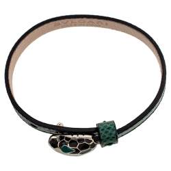 Pre Owned Bvlgari Green Karung Leather Serpenti Bracelet