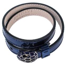 Pre Owned Bvlgari Blue Patent Leather Serpenti Forever Double Wrap Bracelet