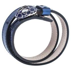 Pre Owned Bvlgari Blue Patent Leather Serpenti Forever Double Wrap Bracelet