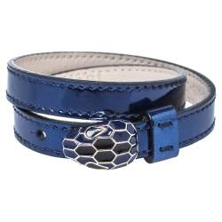 Pre Owned Bvlgari Blue Patent Leather Serpenti Forever Double Wrap Bracelet
