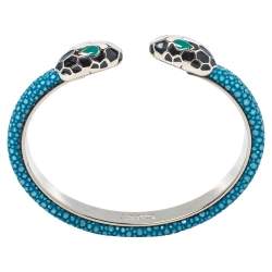 Pre Owned Bvlgari Blue Galuchat Leather Serpenti Forever Open Cuff Bracelet