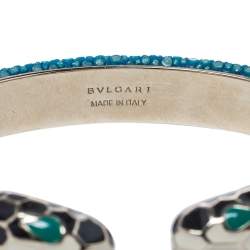 Pre Owned Bvlgari Blue Galuchat Leather Serpenti Forever Open Cuff Bracelet