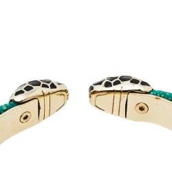 Pre Owned Bvlgari Serpenti Forever Green Galuchat Leather Gold Plated Open Cuff Bracelet