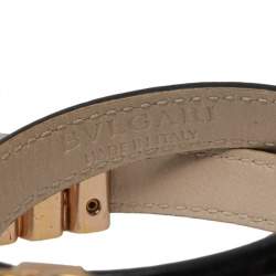 Pre Owned Bvlgari Black Snakeskin Leather Gold Tone Double Wrap Bracelet