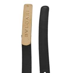 Pre Owned Bvlgari Black Leather Double Ring Buckle Slim Belt 90 CM