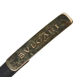 Pre Owned Bvlgari Black Leather Double Ring Buckle Slim Belt 90 CM