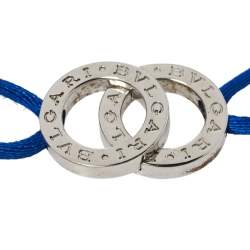 Pre Owned Bvlgari Fortuna Interlocking Circles Sterling Silver Blue Cord Bracelet