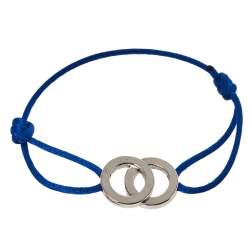 Pre Owned Bvlgari Fortuna Interlocking Circles Sterling Silver Blue Cord Bracelet