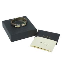 Pre Owned Bvlgari Serpenti Forever Metallic Brown Embossed Leather Open Cuff Bracelet