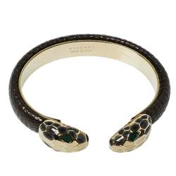 Pre Owned Bvlgari Serpenti Forever Metallic Brown Embossed Leather Open Cuff Bracelet