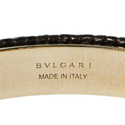 Pre Owned Bvlgari Serpenti Forever Metallic Brown Embossed Leather Open Cuff Bracelet