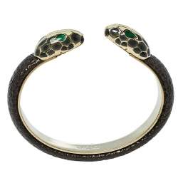Pre Owned Bvlgari Serpenti Forever Metallic Brown Embossed Leather Open Cuff Bracelet