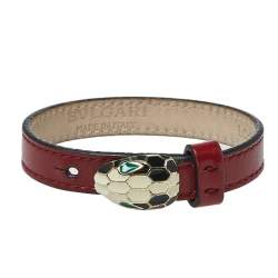 Bvlgari Serpenti Forever Red Leather Enamel Gold Plated Bracelet
