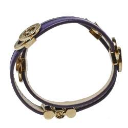 Pre Owned Bvlgari Bvlgari Purple Leather Gold Plated Metal Double Coiled Bracelet