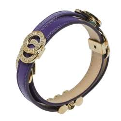 Pre Owned Bvlgari Bvlgari Purple Leather Gold Plated Metal Double Coiled Bracelet