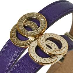 Pre Owned Bvlgari Bvlgari Purple Leather Gold Plated Metal Double Coiled Bracelet