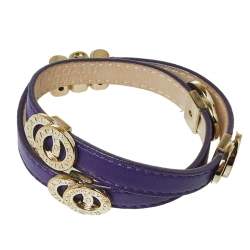 Pre Owned Bvlgari Bvlgari Purple Leather Gold Plated Metal Double Coiled Bracelet