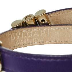 Pre Owned Bvlgari Bvlgari Purple Leather Gold Plated Metal Double Coiled Bracelet