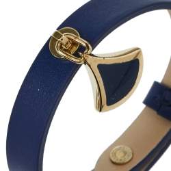 Pre Owned Bvlgari Diva's Dream Blue Enamel Gold Plated Leather Bracelet