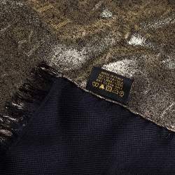 Pre Owned Bvlgari Gold Silk Wool Lettere Maxi Logomania Stole