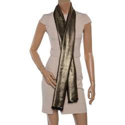 Pre Owned Bvlgari Gold Silk Wool Lettere Maxi Logomania Stole