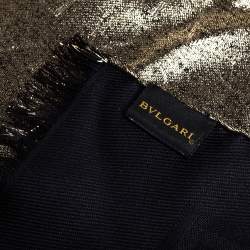 Pre Owned Bvlgari Gold Silk Wool Lettere Maxi Logomania Stole