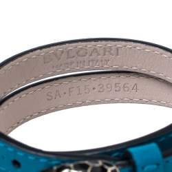 Pre Owned Bvlgari Teal Blue Leather Serpenti Forever Double Wrap Bracelet