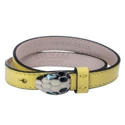 Pre Owned Bvlgari Matte Yellow Leather Serpenti Forever Double Coil Bracelet