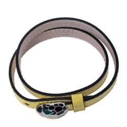 Pre Owned Bvlgari Matte Yellow Leather Serpenti Forever Double Coil Bracelet