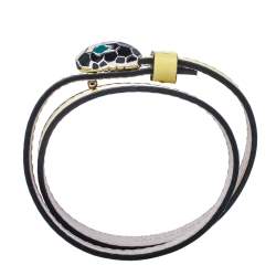 Pre Owned Bvlgari Matte Yellow Leather Serpenti Forever Double Coil Bracelet