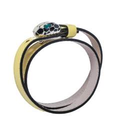 Pre Owned Bvlgari Matte Yellow Leather Serpenti Forever Double Coil Bracelet