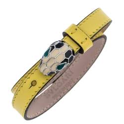 Pre Owned Bvlgari Matte Yellow Leather Serpenti Forever Double Coil Bracelet