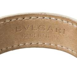 Bvlgari Cream Leather Logo Charm Open Cuff Bracelet
