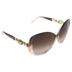Pre Owned Bvlgari Brown Acetate 8080-B Jewel Embellished Gradient Cat Eye Sunglasses