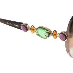 Pre Owned Bvlgari Brown Acetate 8080-B Jewel Embellished Gradient Cat Eye Sunglasses