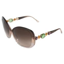 Pre Owned Bvlgari Brown Acetate 8080-B Jewel Embellished Gradient Cat Eye Sunglasses