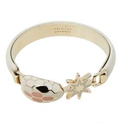 Pre Owned Bvlgari White Leather Gold Plated Serpenti Forever Bracelet