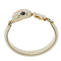 Pre Owned Bvlgari White Leather Gold Plated Serpenti Forever Bracelet