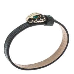 Pre Owned Bvlgari Dark Green Karung Leather Serpenti Forever Bracelet