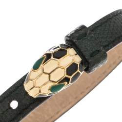 Pre Owned Bvlgari Dark Green Karung Leather Serpenti Forever Bracelet