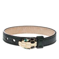 Pre Owned Bvlgari Dark Green Karung Leather Serpenti Forever Bracelet