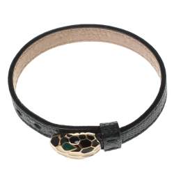 Pre Owned Bvlgari Dark Green Karung Leather Serpenti Forever Bracelet