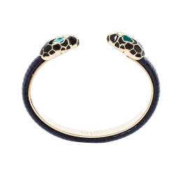 Pre Owned Bvlgari Serpenti Forever Navy Blue Karung Leather Open Cuff Bracelet