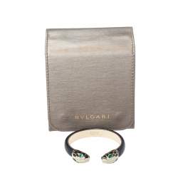 Pre Owned Bvlgari Serpenti Forever Navy Blue Karung Leather Open Cuff Bracelet