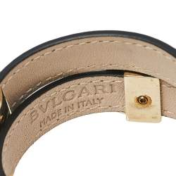Pre Owned Bvlgari Black Leather Gold Tone Double Coiled Wrap Bracelet