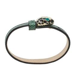 Bvlgari Serpenti Forever Malachite Karung Leather Enamel Gold Plated Bracelet